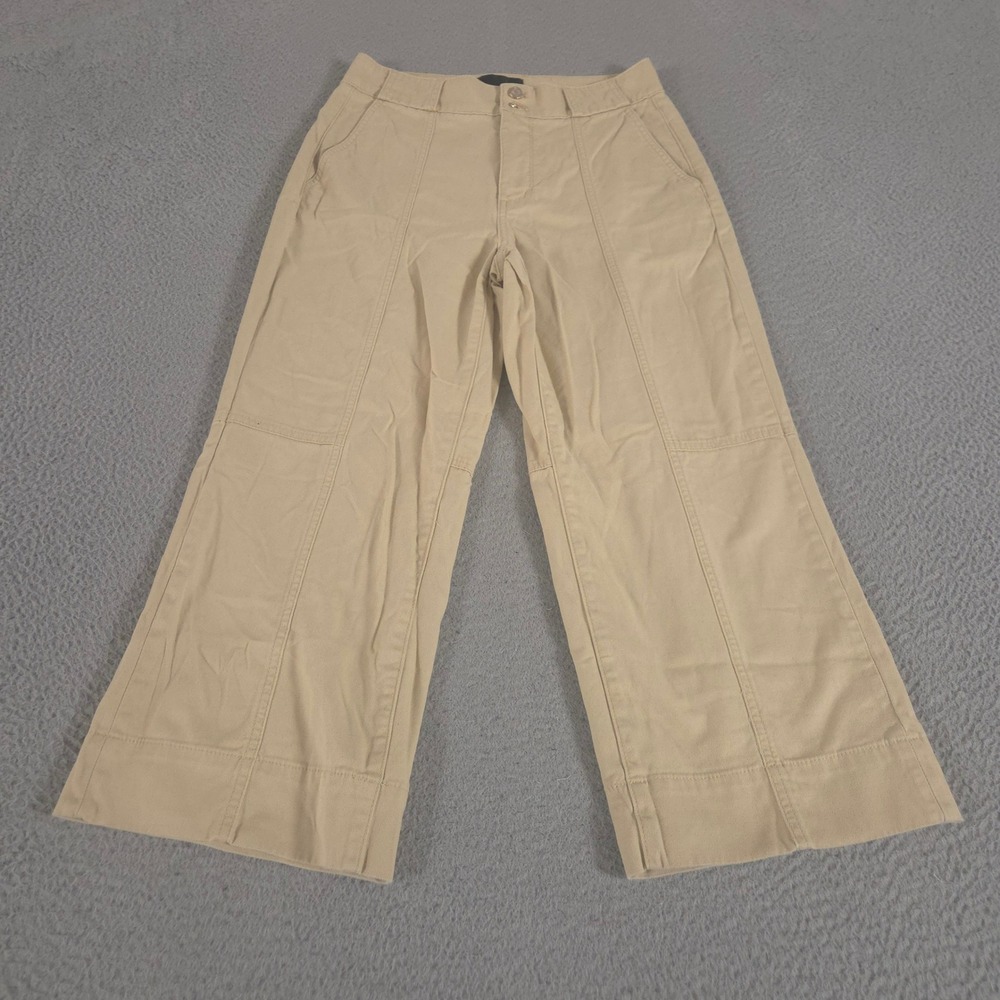 White House Black Market Pants Womens 4 Tan Extra High-Rise Wide-Leg Crop Cotton
